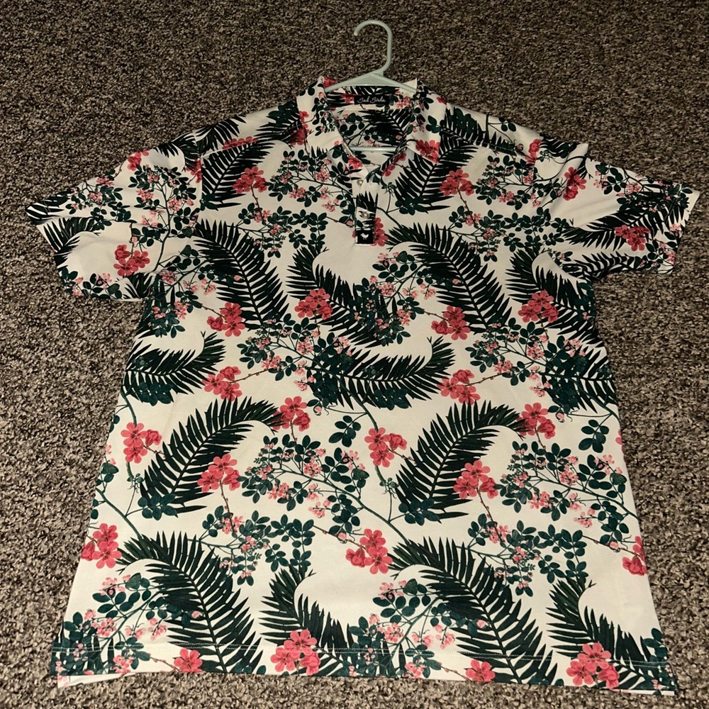 Bad Birdie Men's White Tropical Floral Short-Sleeve Shirt - Size XL